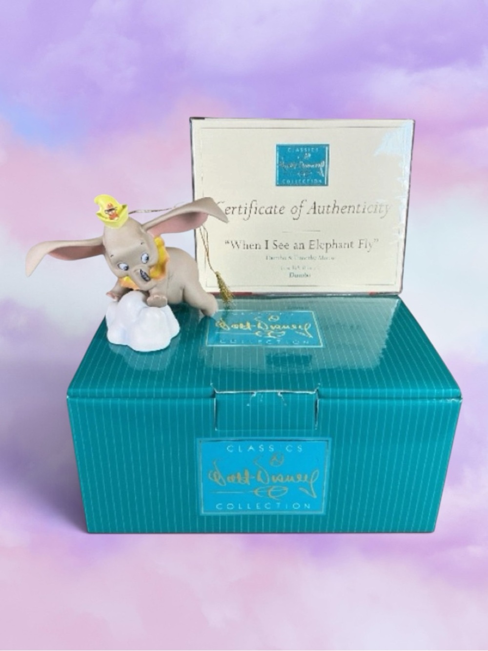 Vintage WDCC Dumbo Porcelain Figure Ornament When I See An Elephant Fly COA Box